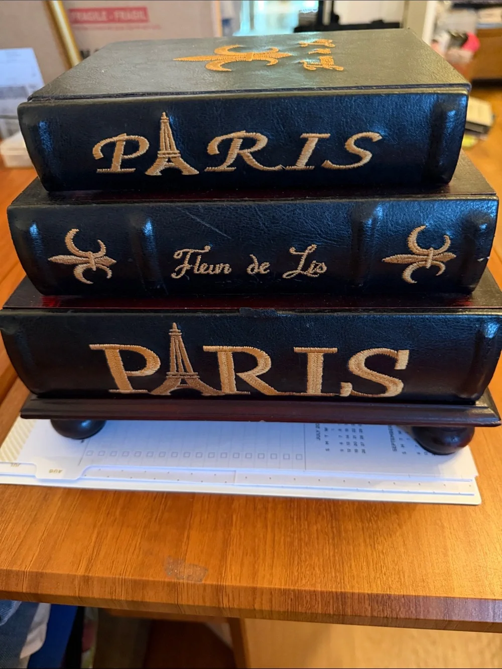 Paris Embroidered Decorative Book Stack in Black and Gold